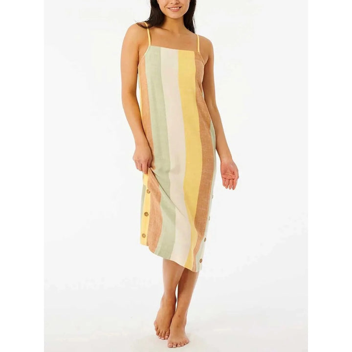 RIP CURL TRIPPIN STRIPE MIDI DRESS YELLOW