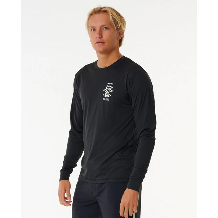 RIP CURL ICONS SURFLITE UV L/S RASH GUARD BLACK