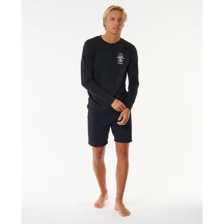 RIP CURL ICONS SURFLITE UV L/S RASH GUARD BLACK