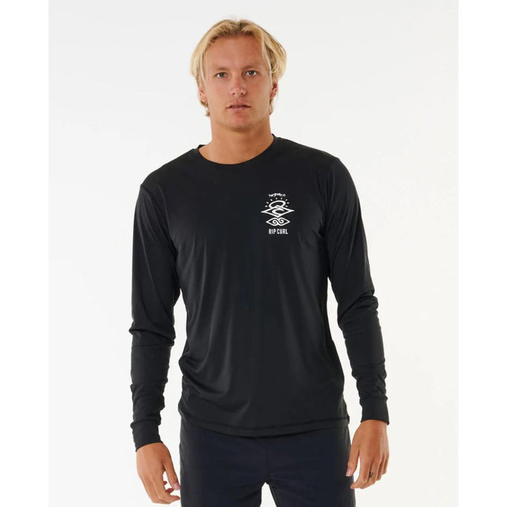 RIP CURL ICONS SURFLITE UV L/S RASH GUARD BLACK