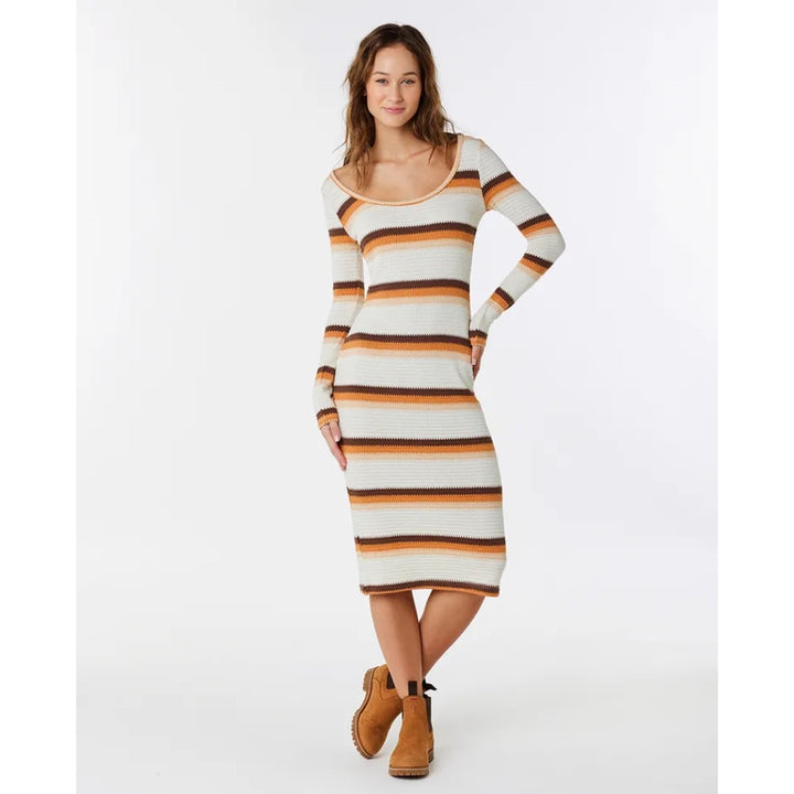RIP CURL SUN CLUB STRIPE MIDI DRESS MULTI
