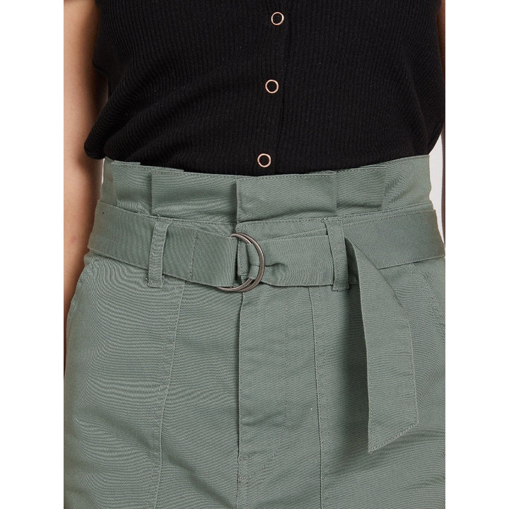 VOLCOM FROCHICKIE BELTED MINI SKIRT FOREST GREEN