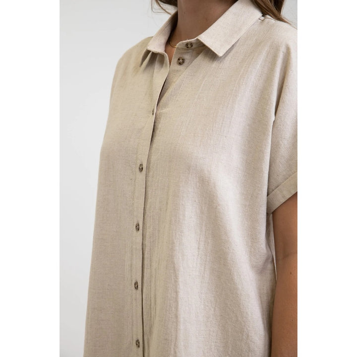 RHYTHM CLASSIC LINEN SHIRT DRESS SAND