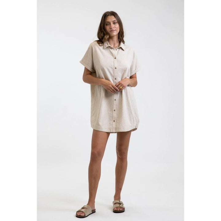RHYTHM CLASSIC LINEN SHIRT DRESS SAND