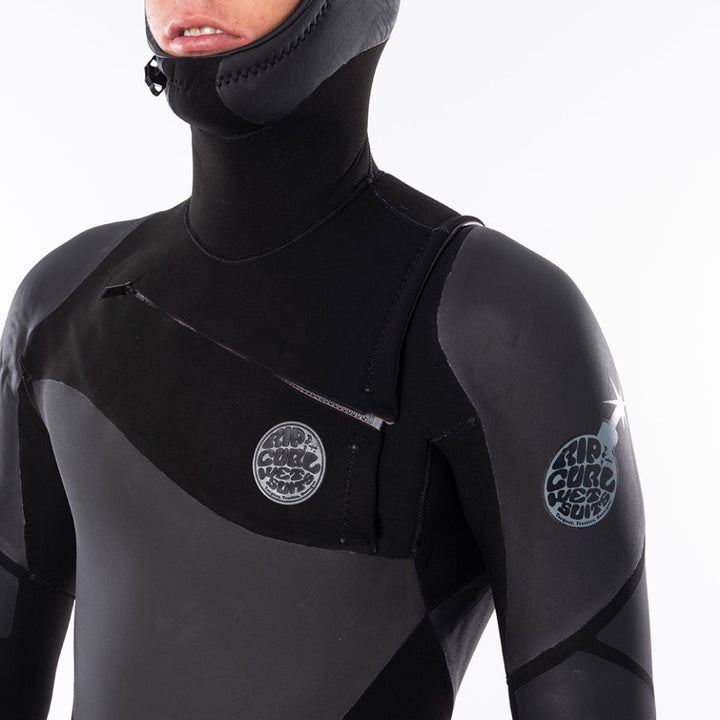 RIP CURL FLASHBOMB HEATSEEKER 5/4 HOODED CHEST ZIP BLACK