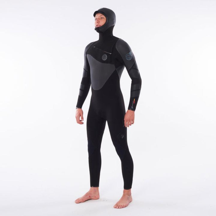 RIP CURL FLASHBOMB HEATSEEKER 5/4 HOODED CHEST ZIP BLACK