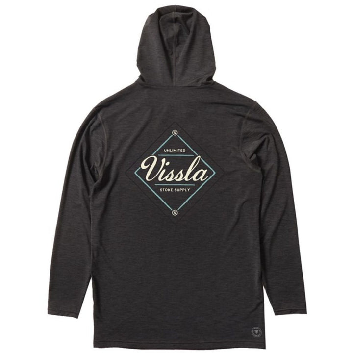 VISSLA TWISTED ECO HOODED L/S SURF SHIRT BLACK HEATHER