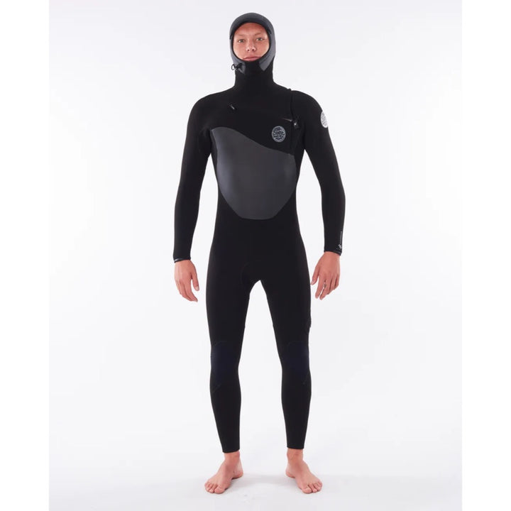 RIP CURL FLASHBOMB 5/4 HOODED CHEST ZIP BLACK