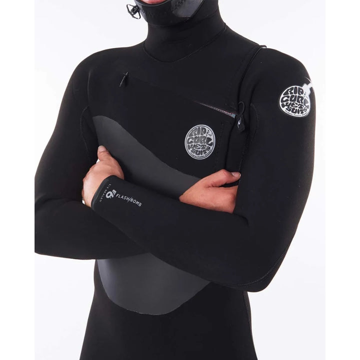 RIP CURL FLASHBOMB 5/4 HOODED CHEST ZIP BLACK