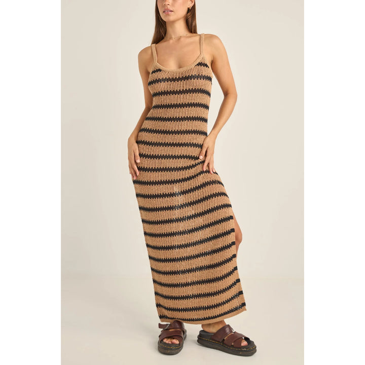 RHYTHM SOL STRIPE KNIT MAXI DRESS BLACK
