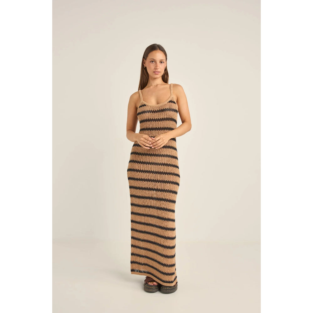 RHYTHM SOL STRIPE KNIT MAXI DRESS BLACK