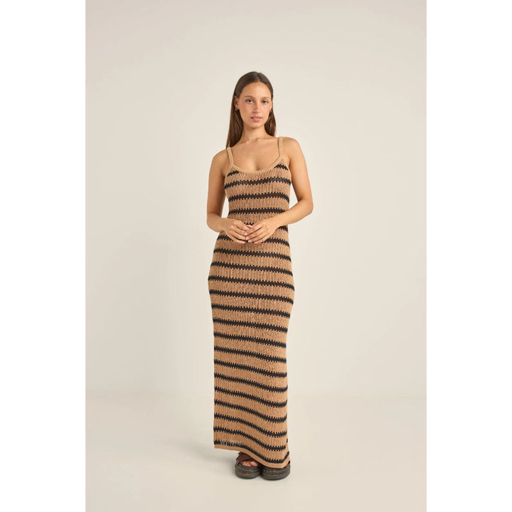 RHYTHM SOL STRIPE KNIT MAXI DRESS BLACK