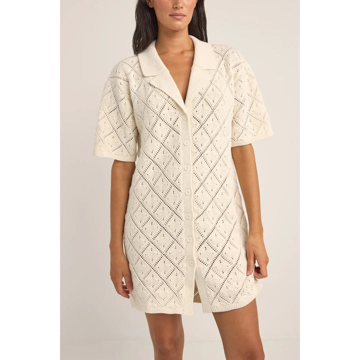 RHYTHM JAFFA KNIT SHIRT DRESS WHITE