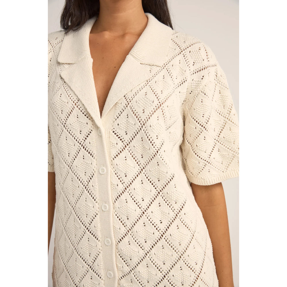 RHYTHM JAFFA KNIT SHIRT DRESS WHITE