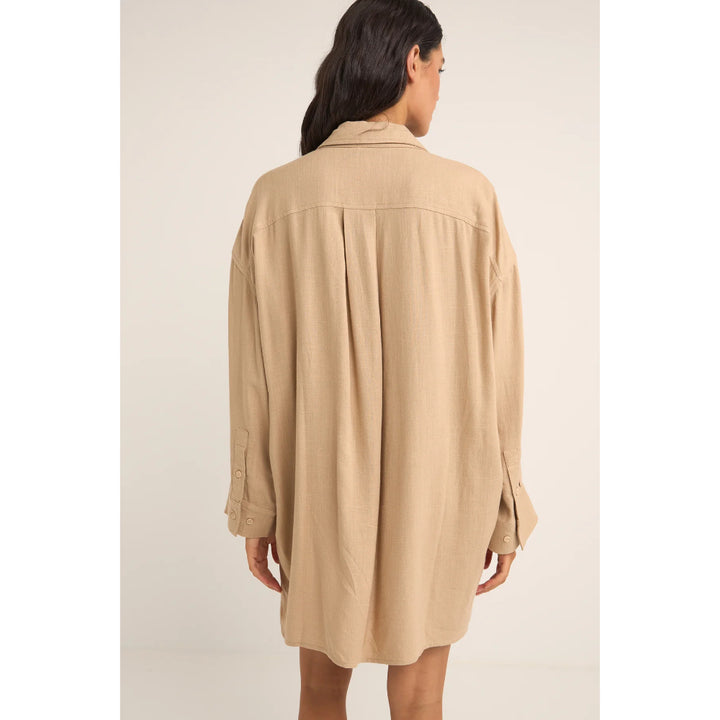 RHYTHM SUN RAY LONG SLEEVE SHIRT DRESS SAND