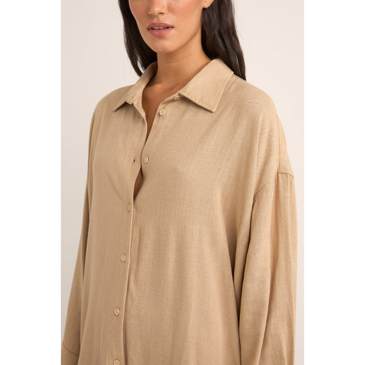 RHYTHM SUN RAY LONG SLEEVE SHIRT DRESS SAND