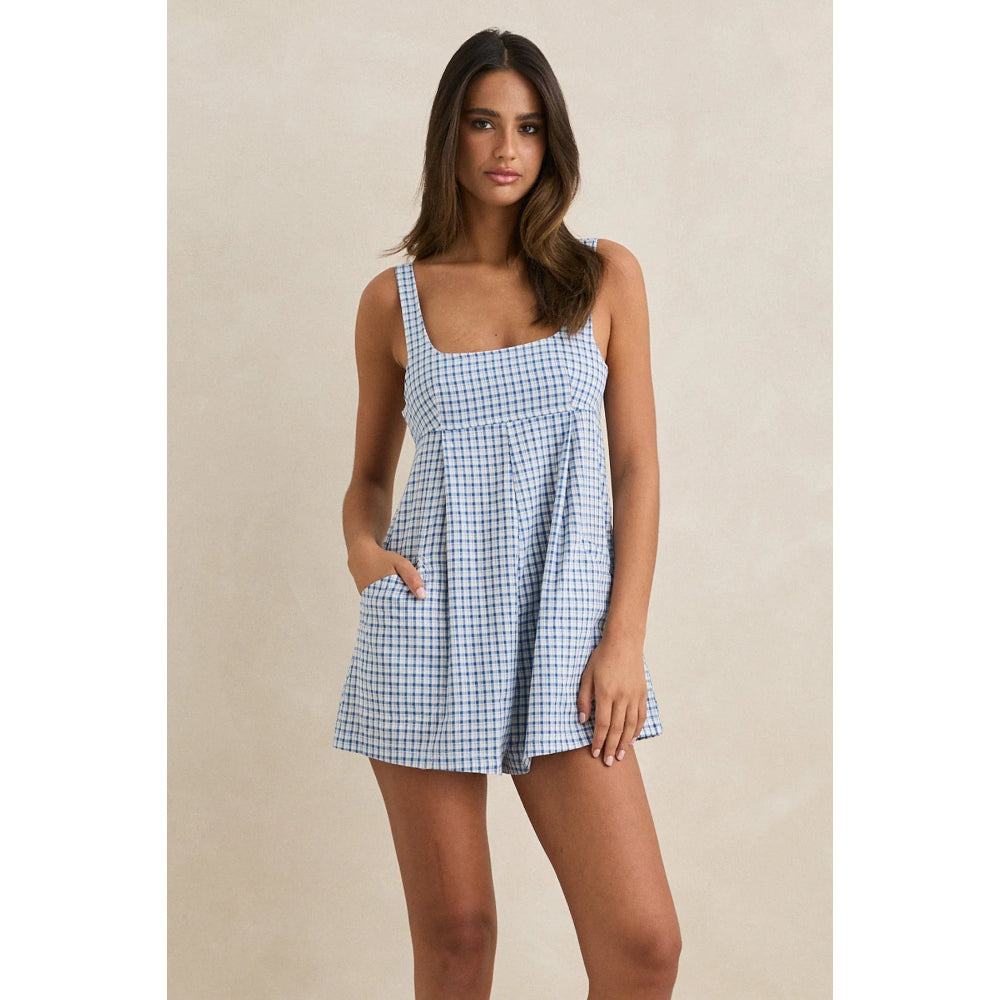 RHYTHM LOLA CHECK ROMPER BLUE