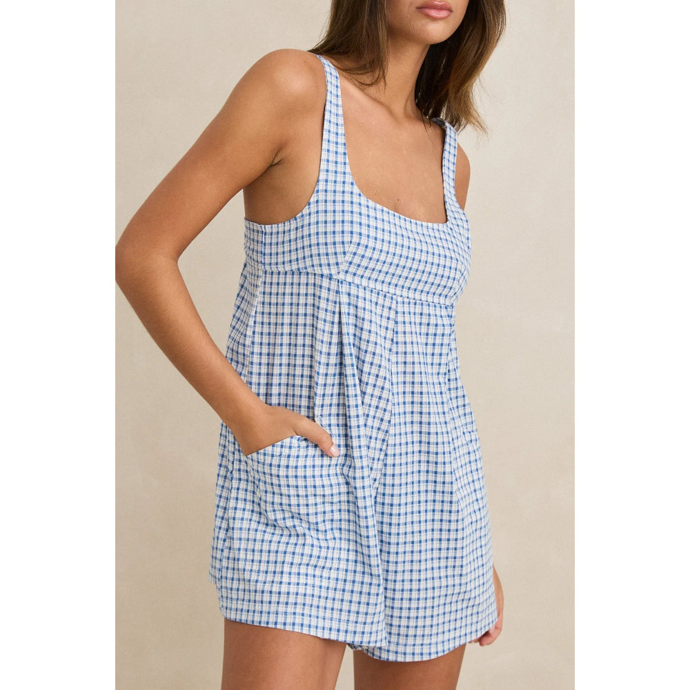 RHYTHM LOLA CHECK ROMPER BLUE