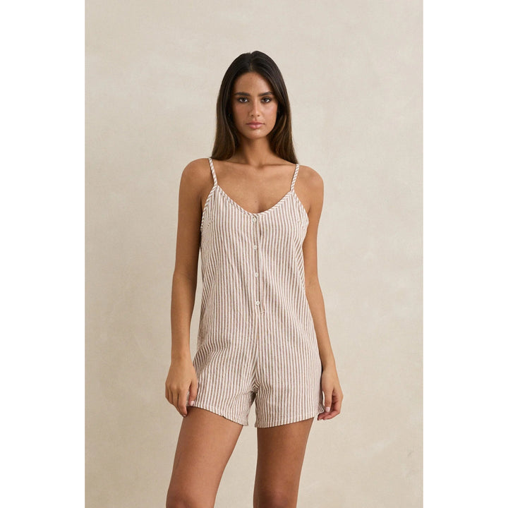 RHYTHM VALLEY STRIPE ADJUSTABLE ROMPER TAN
