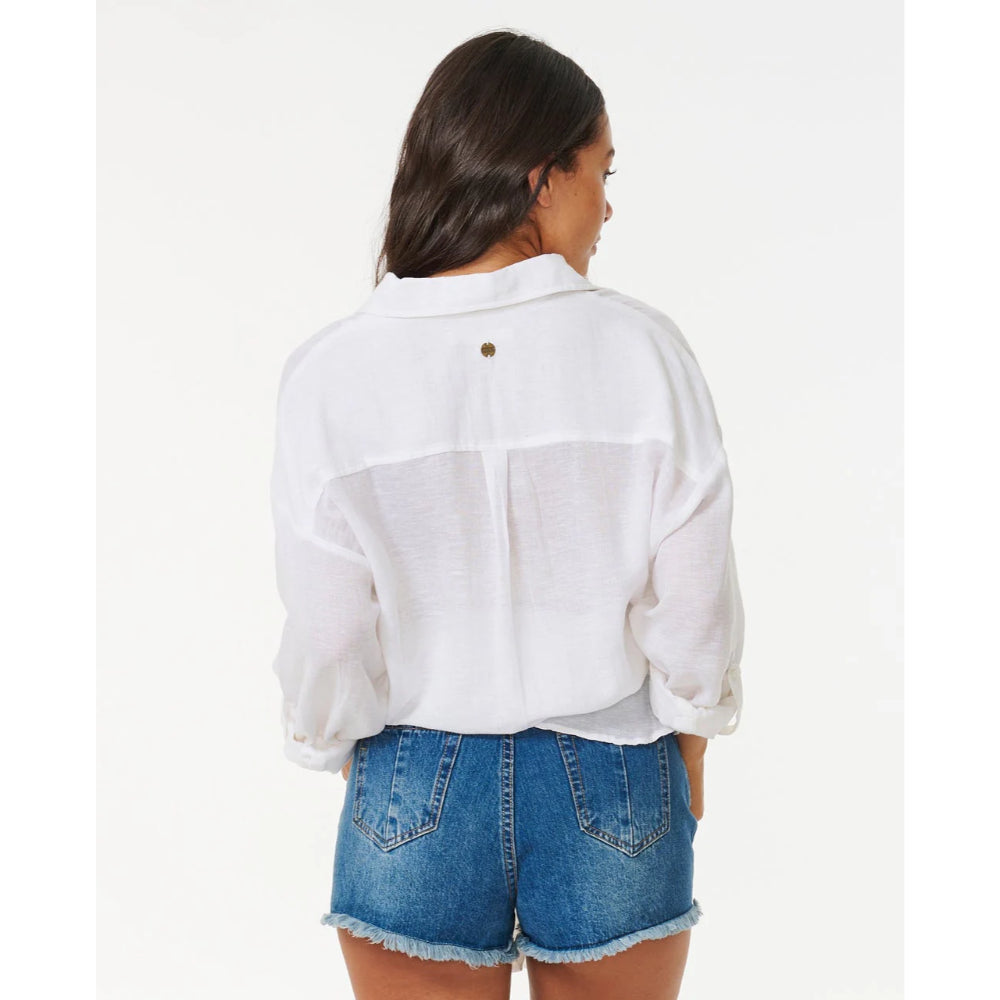 RIP CURL PREMIUM LINEN LONG SLEEVE BUTTON SHIRT WHITE