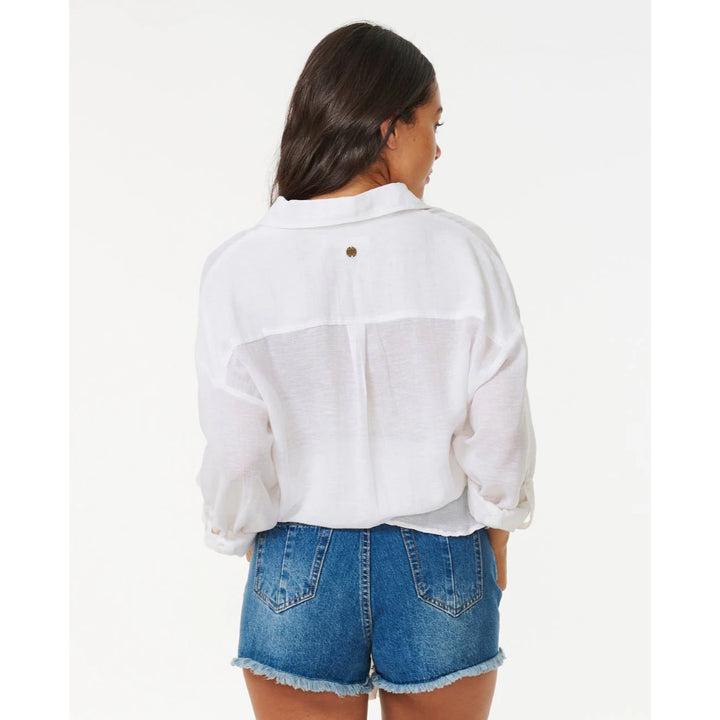 RIP CURL PREMIUM LINEN LONG SLEEVE BUTTON SHIRT WHITE