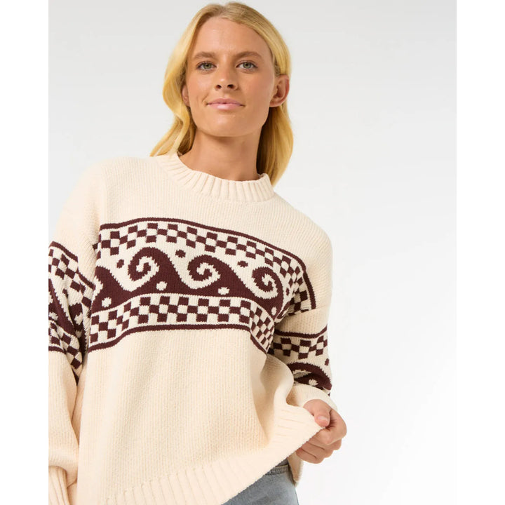 RIP CURL SOLEIL KNIT CREW BROWN/OFF WHITE