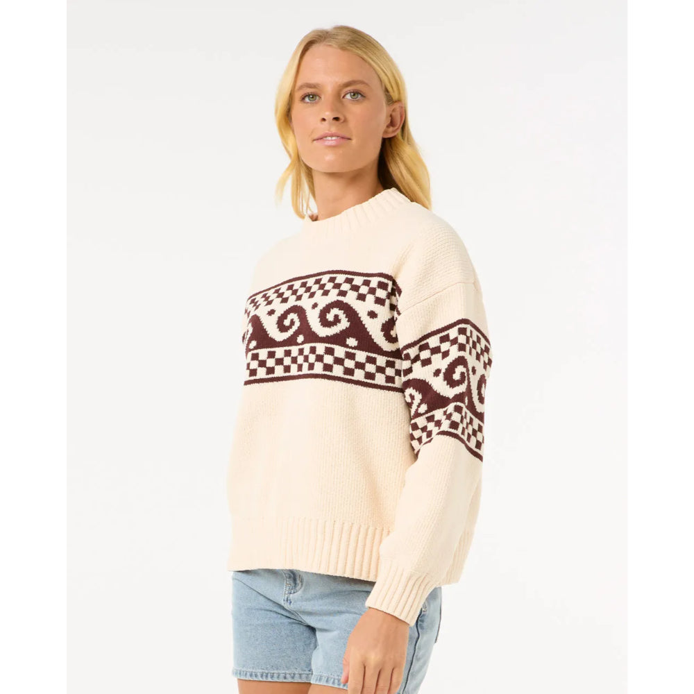 RIP CURL SOLEIL KNIT CREW BROWN/OFF WHITE