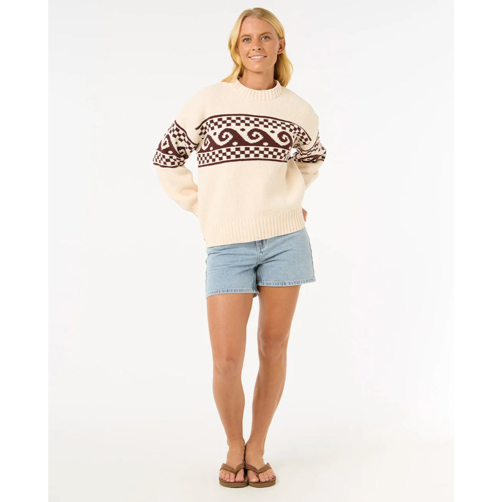 RIP CURL SOLEIL KNIT CREW BROWN/OFF WHITE