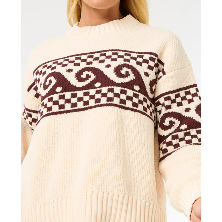 RIP CURL SOLEIL KNIT CREW BROWN/OFF WHITE