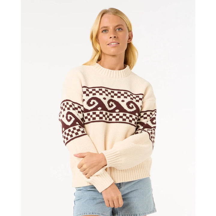 RIP CURL SOLEIL KNIT CREW BROWN/OFF WHITE