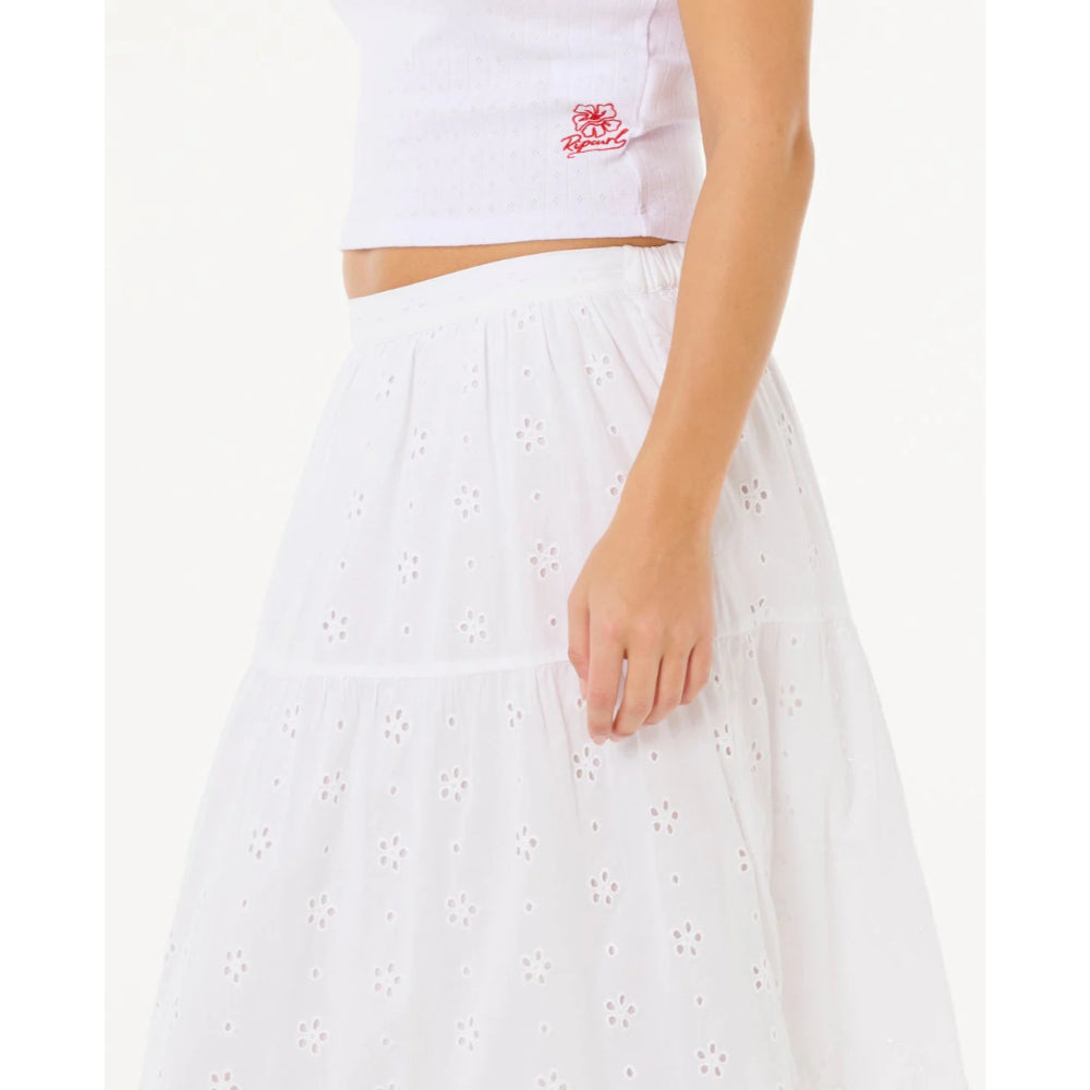 RIP CURL OASIS BRODERIE MAXI SKIRT WHITE