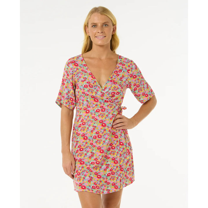 RIP CURL LAS DALIAS DITSY WRAP DRESS BLUE