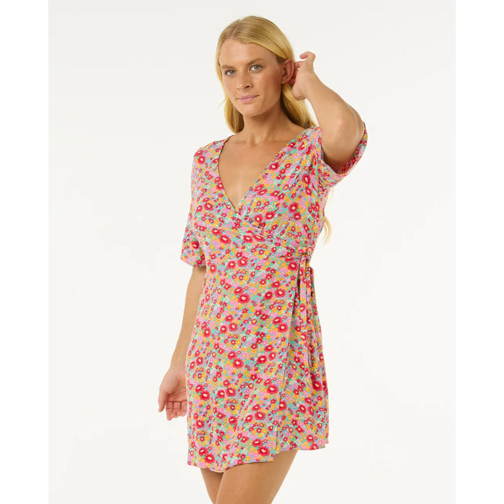RIP CURL LAS DALIAS DITSY WRAP DRESS BLUE