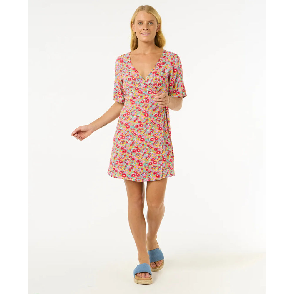 RIP CURL LAS DALIAS DITSY WRAP DRESS BLUE