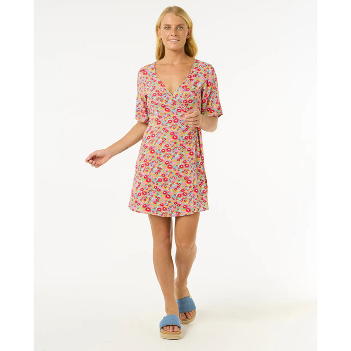 RIP CURL LAS DALIAS DITSY WRAP DRESS BLUE