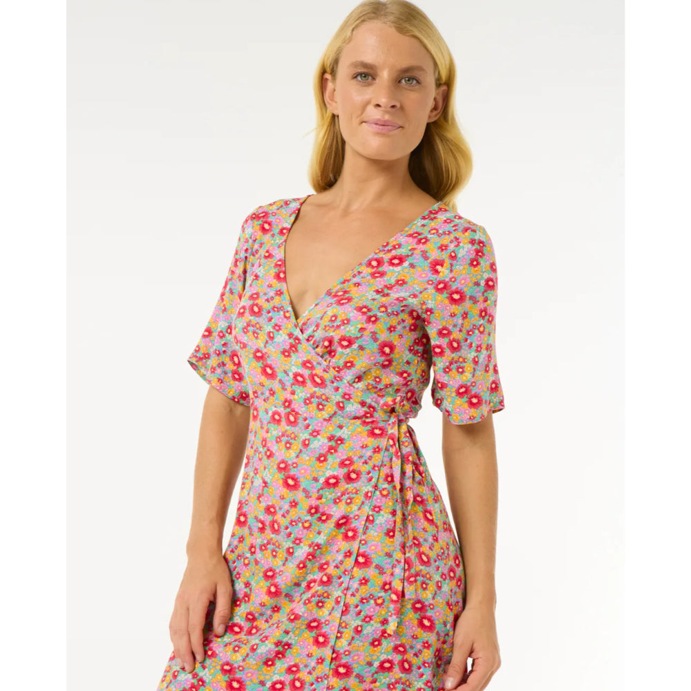 RIP CURL LAS DALIAS DITSY WRAP DRESS BLUE
