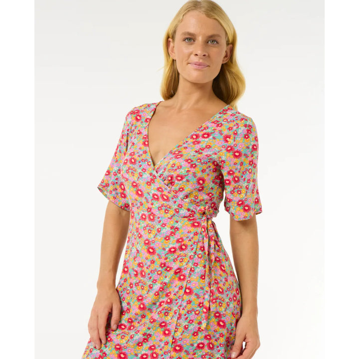 RIP CURL LAS DALIAS DITSY WRAP DRESS BLUE