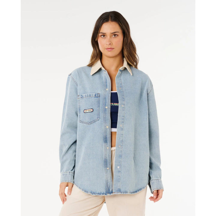 RIP CURL SURF SIDE RELAXED DENIM SHIRT WASHED BLUE