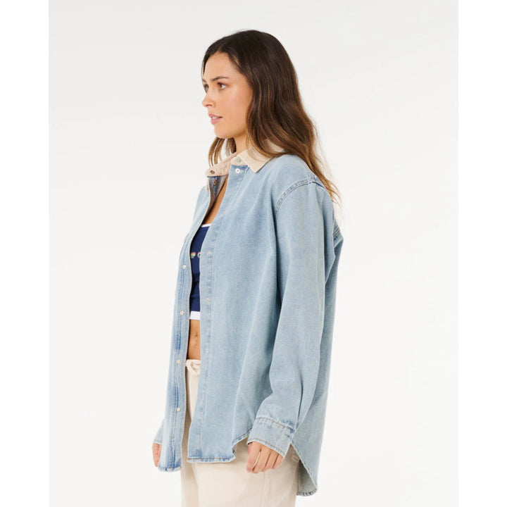 RIP CURL SURF SIDE RELAXED DENIM SHIRT WASHED BLUE