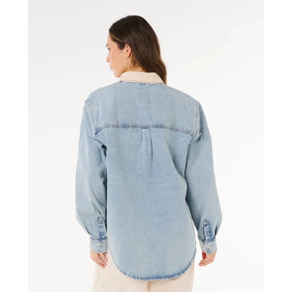 RIP CURL SURF SIDE RELAXED DENIM SHIRT WASHED BLUE