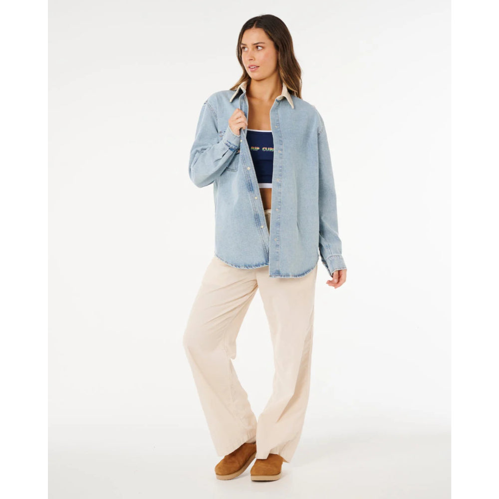 RIP CURL SURF SIDE RELAXED DENIM SHIRT WASHED BLUE