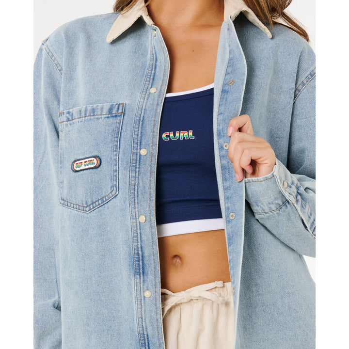RIP CURL SURF SIDE RELAXED DENIM SHIRT WASHED BLUE