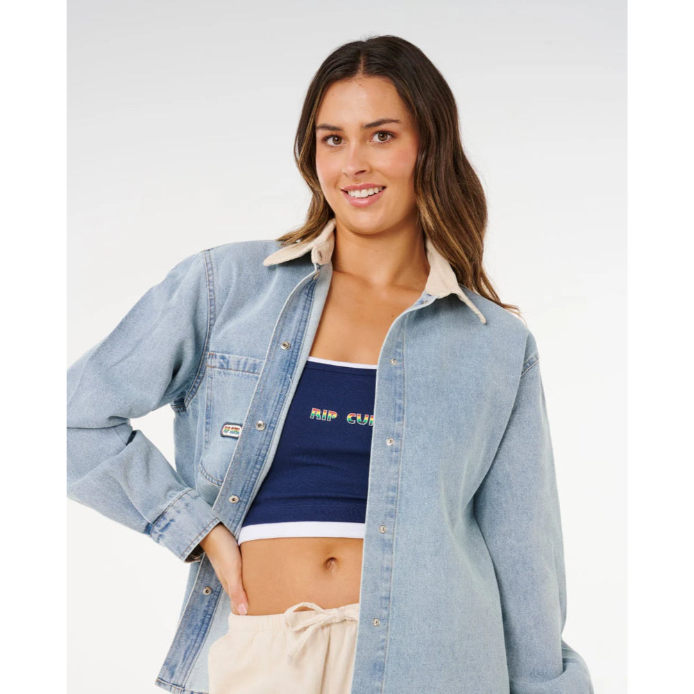 RIP CURL SURF SIDE RELAXED DENIM SHIRT WASHED BLUE