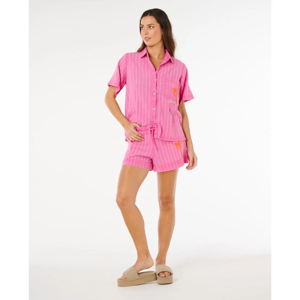 RIP CURL HOTEL MALIBU EMBROID SHIRT SUPER PINK