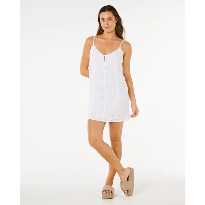RIP CURL OASIS BRODERIE SLIP DRESS WHITE