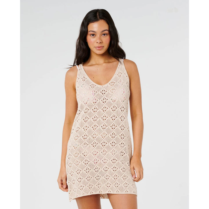 RIP CURL HALF MOON BAY CROCHET DRESS SAND