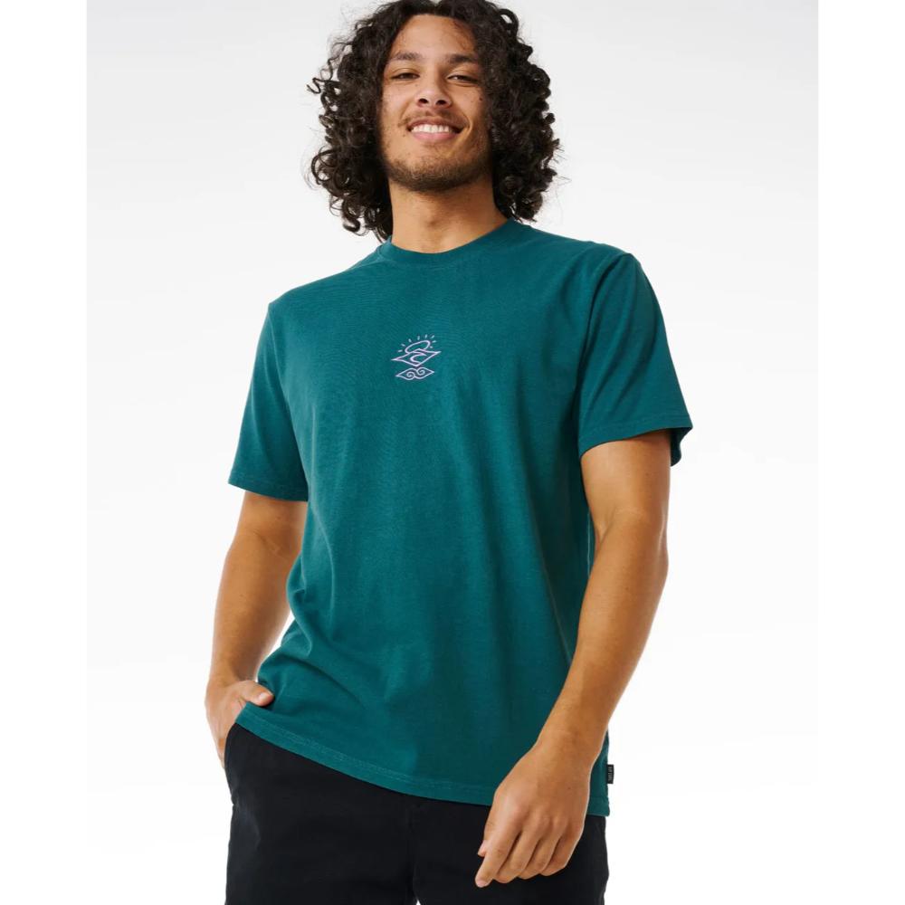 RIP CURL SEARCHERS EMBROIDERY TEE BLUE GREEN