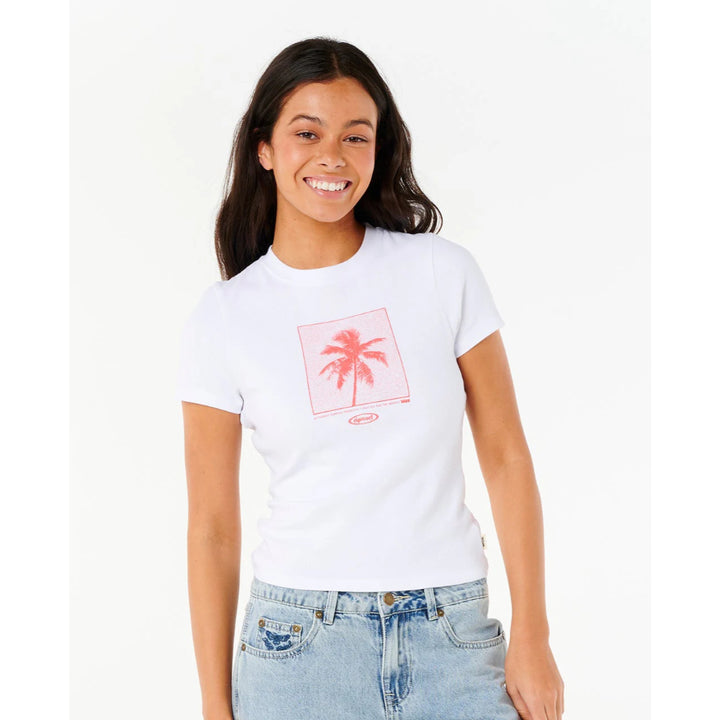RIP CURL NEON PALM FITTED TEE WHITE