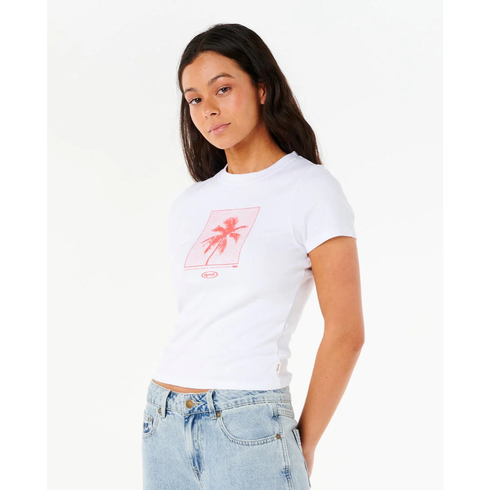 RIP CURL NEON PALM FITTED TEE WHITE