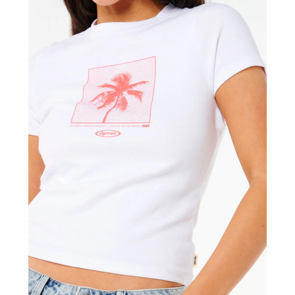 RIP CURL NEON PALM FITTED TEE WHITE